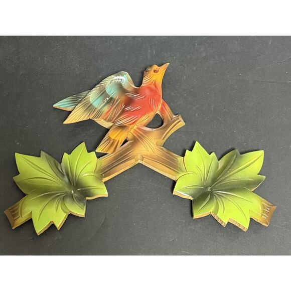 German Wooden Cuckoo Clock Bird Leaf Topper Wooden Pendulum Tested 2 Doors VTG - Picture 7 of 11
